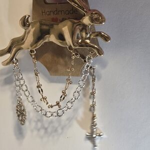 Source Unknown Gold and Silver Rabbit Chain Brooch